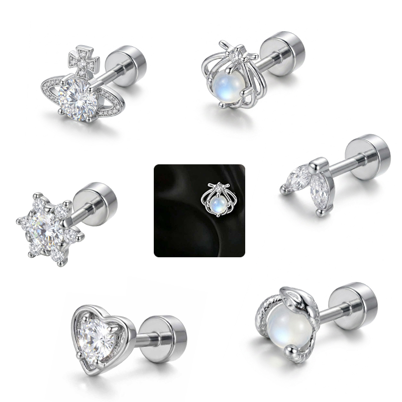 Tragus Flat Back - 1PC 저자극성 연골 귀걸이 여성용 스테인리스