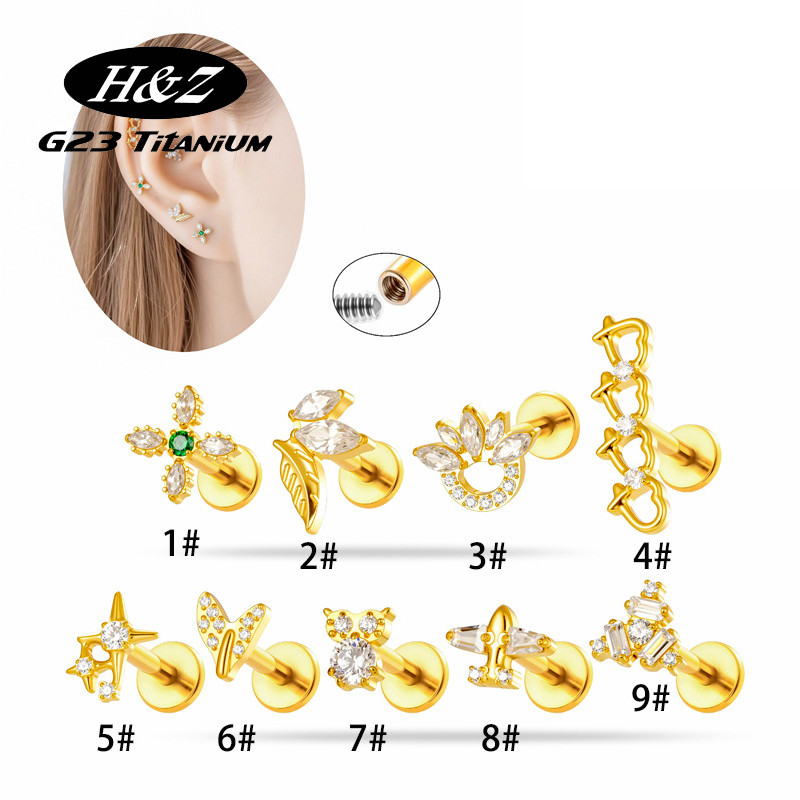 Body Jewelry Implant Grade Titanium - 1PC G23 티타늄16G 플라워 CZ 라브렛
