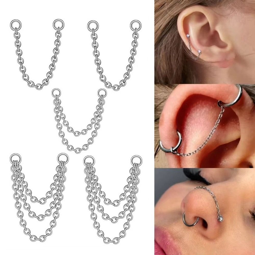 Body Jewelry And Piercing - 티타늄 코 체인 3중 체인 더블