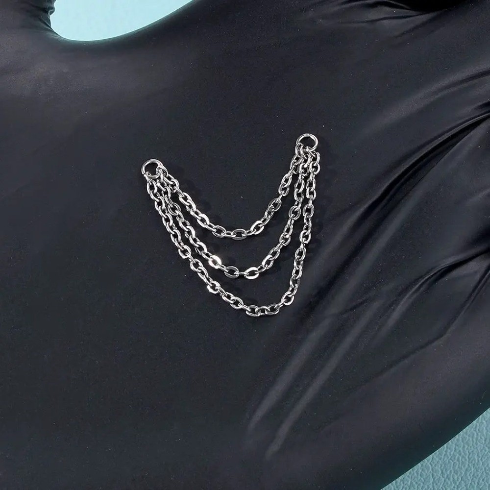 Body Jewelry And Piercing - 패션 티타늄 코 체인 더블 체인