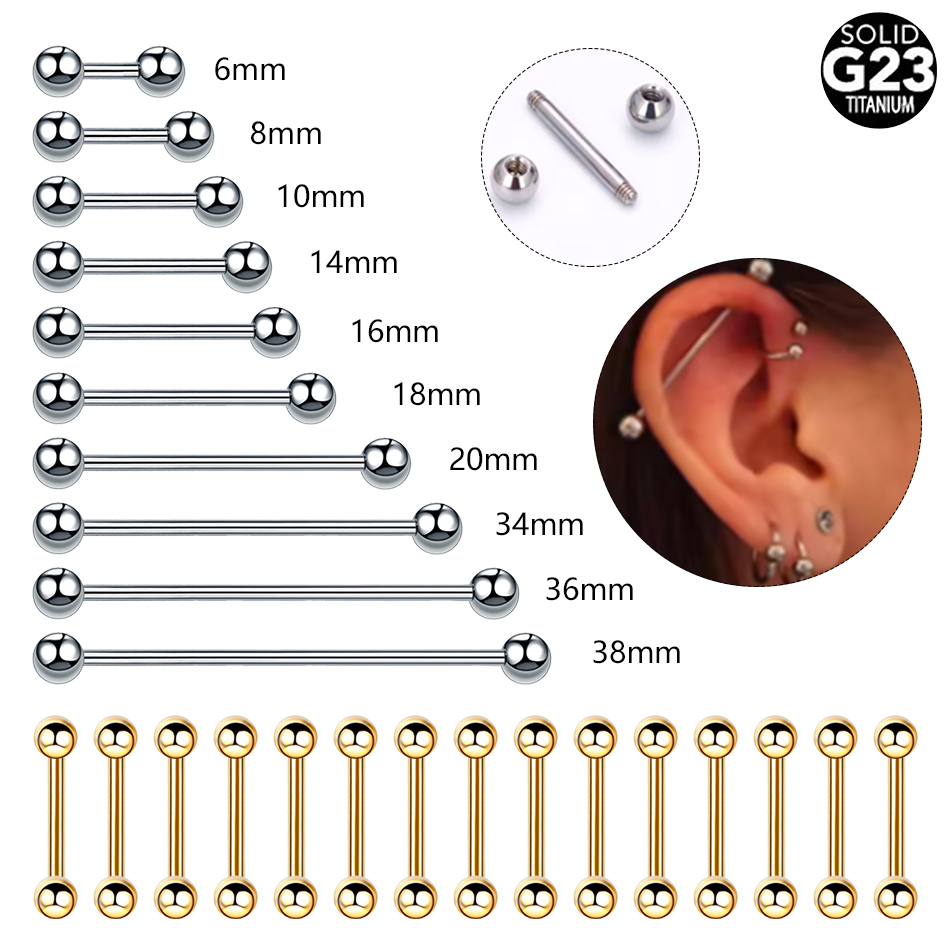 Body Jewelry Barbell - 티타늄 외부 스레드 혀 나선 피어싱,
