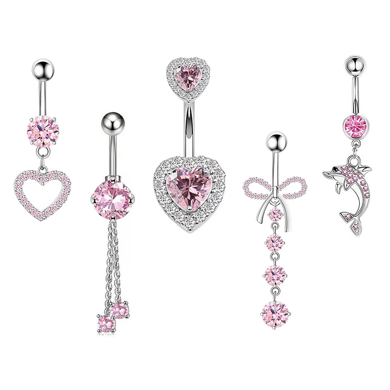 Body Jewelry Barbell - 1개 핑크 크라운 배꼽 링 쥬얼리