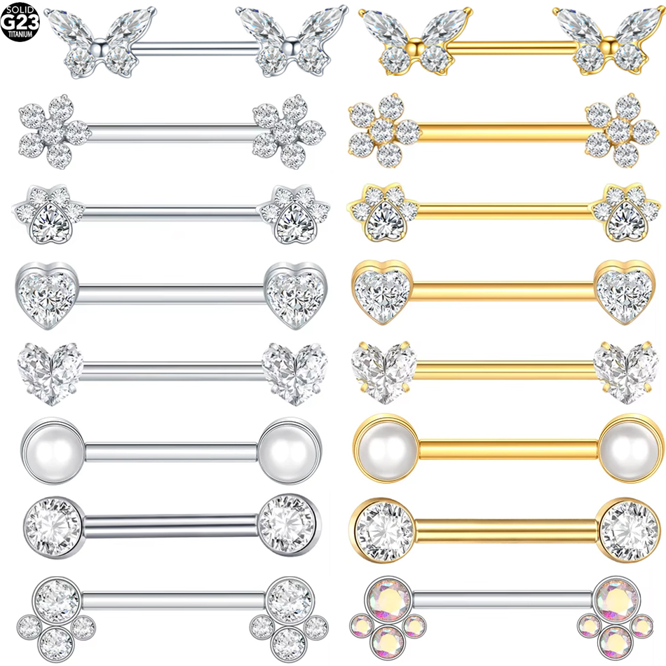 Body Jewelry Barbell - 1개 G23 티타늄 니플 링 스트레이트