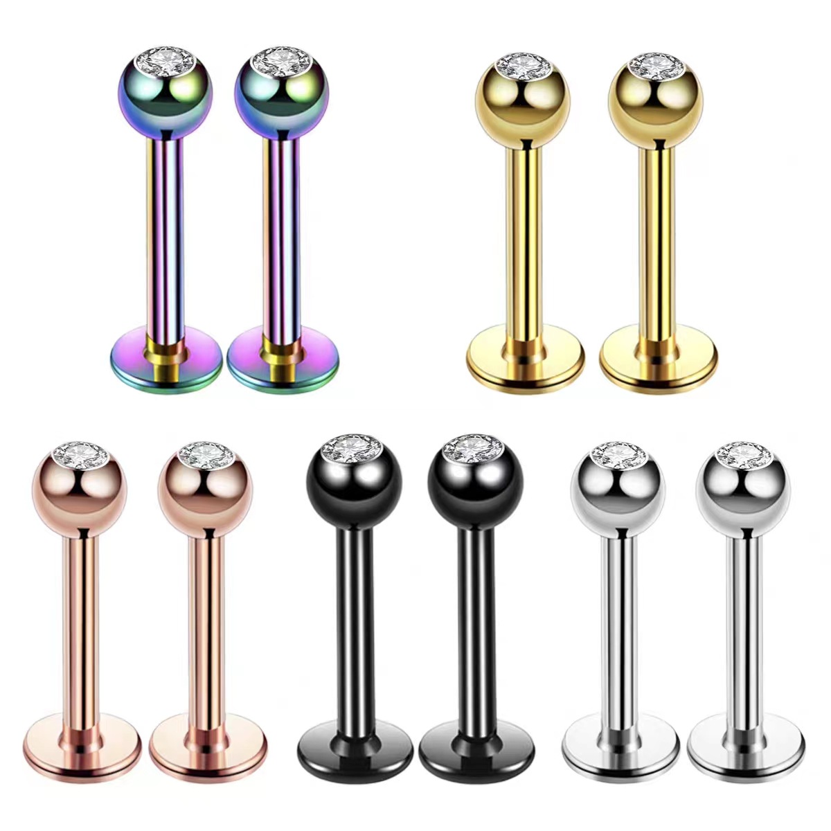 Body Jewelry And Earrings - 16G 수술용 스틸 볼 탑 CZ