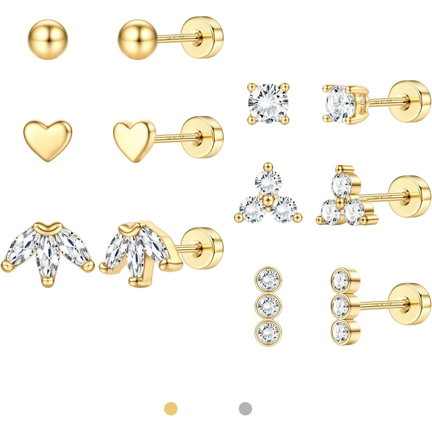 Tragus Flat Back - FASACCO 스터드 귀걸이 세트 14K 금