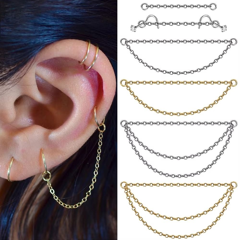 Body Jewelry And Piercing - 패션 티타늄 코 체인 더블 체인