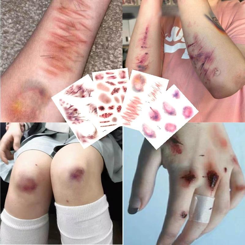 Body Jewelry Tattoo - 4장 할로윈 상처 타atu 스티커 코스프레