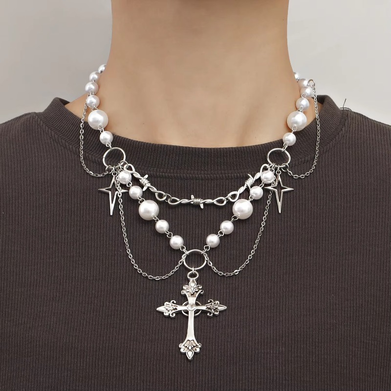 펑크 십자가 펜던트 목걸이 고딕 십자가 계층화 된 체인 - Body Jewelry Goth 리뷰 및 가격