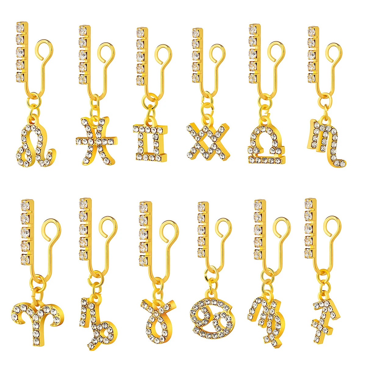 금속 지르콘 12 조디악 이어 클립, 비 천공 가짜 코 - Body Jewelry And Earrings 리뷰 및 가격