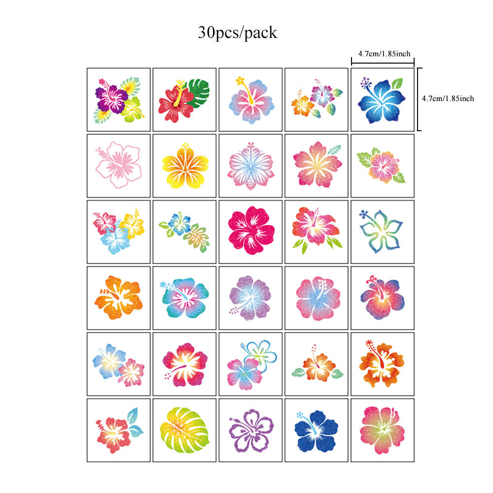 30pcs 반짝이 여름 해변 꽃 여성을위한 임시 문신  - Body Jewelry Tattoo 리뷰 및 가격