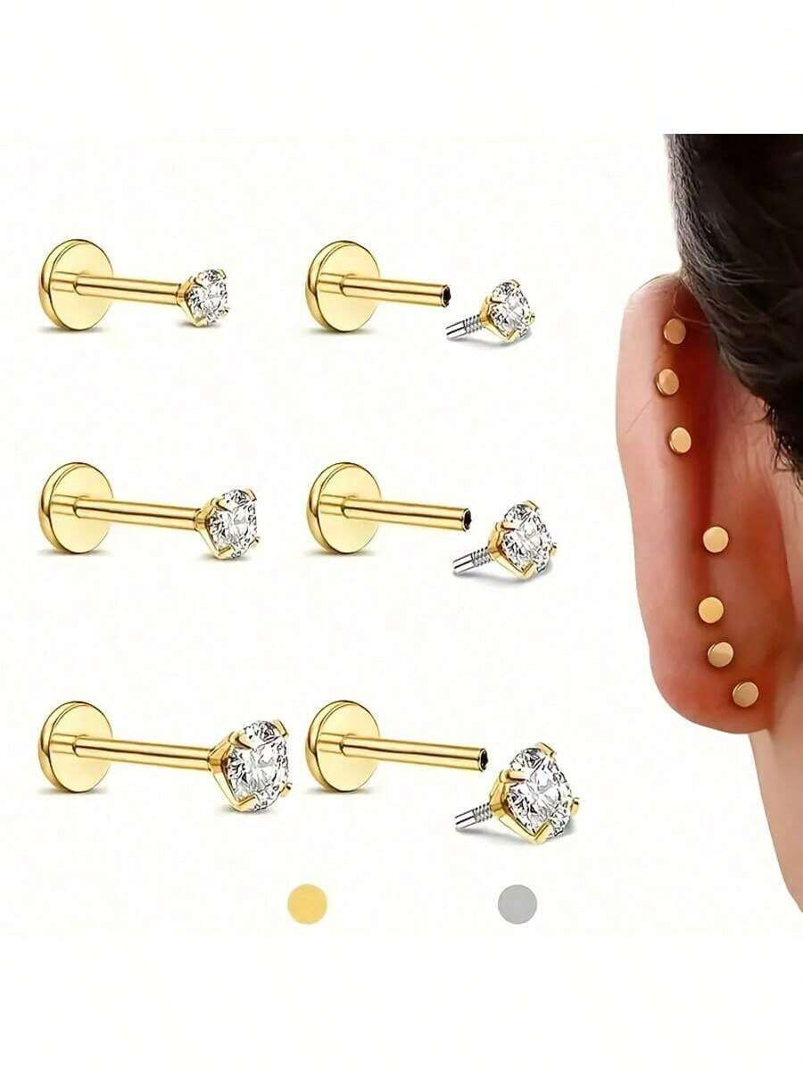6개의 플랫 백 귀걸이 스터드 - 여성용 나사산 16G - Tragus Flat Back 리뷰 및 가격