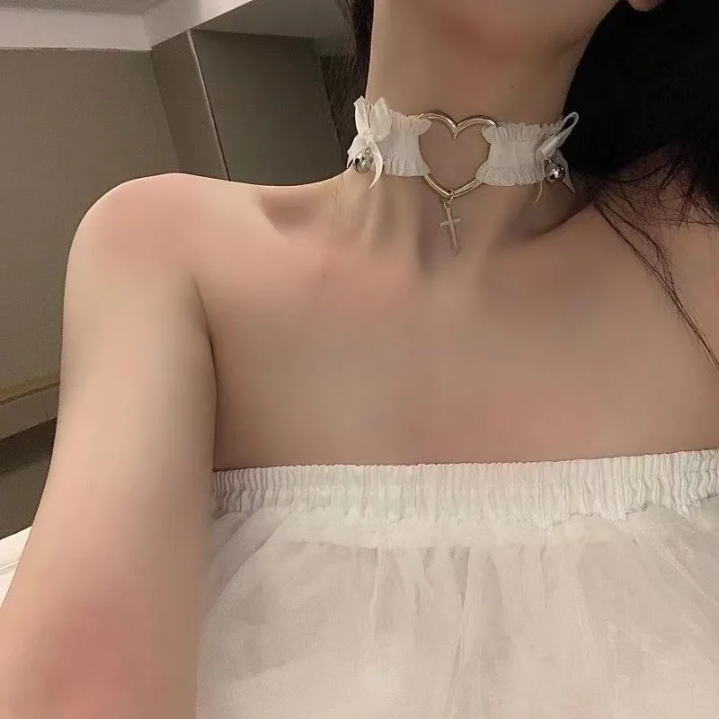 여성용 고딕 레이스 목걸이, 하트 나비 매듭, 크로스  - Body Jewelry Goth 리뷰 및 가격