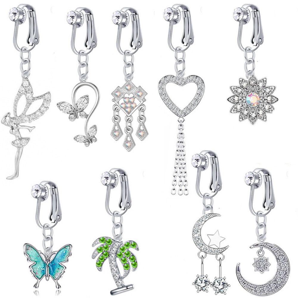 가짜 배꼽 나비 피어싱 하트 클립, 배꼽 가짜 피어싱  - Body Jewelry And Earrings 리뷰 및 가격