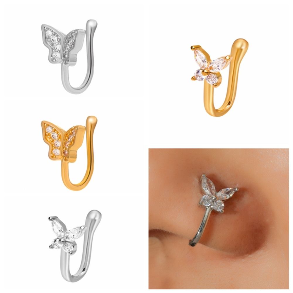 라인스톤 나비 코링 지르콘 구리 클립온 코 후프 링 바 - Body Jewelry And Earrings 리뷰 및 가격