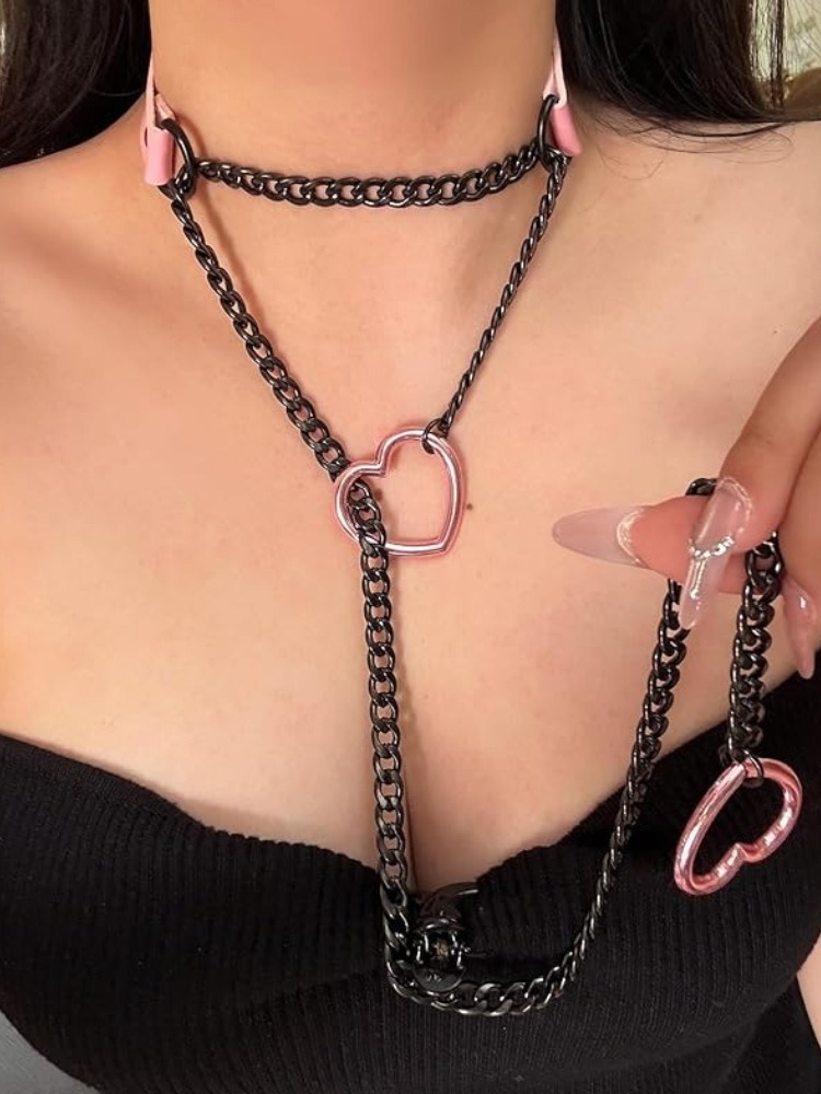 PU 가죽 하트 슬립 체인 스테인레스 스틸 목걸이 초커 - Body Jewelry Goth 리뷰 및 가격