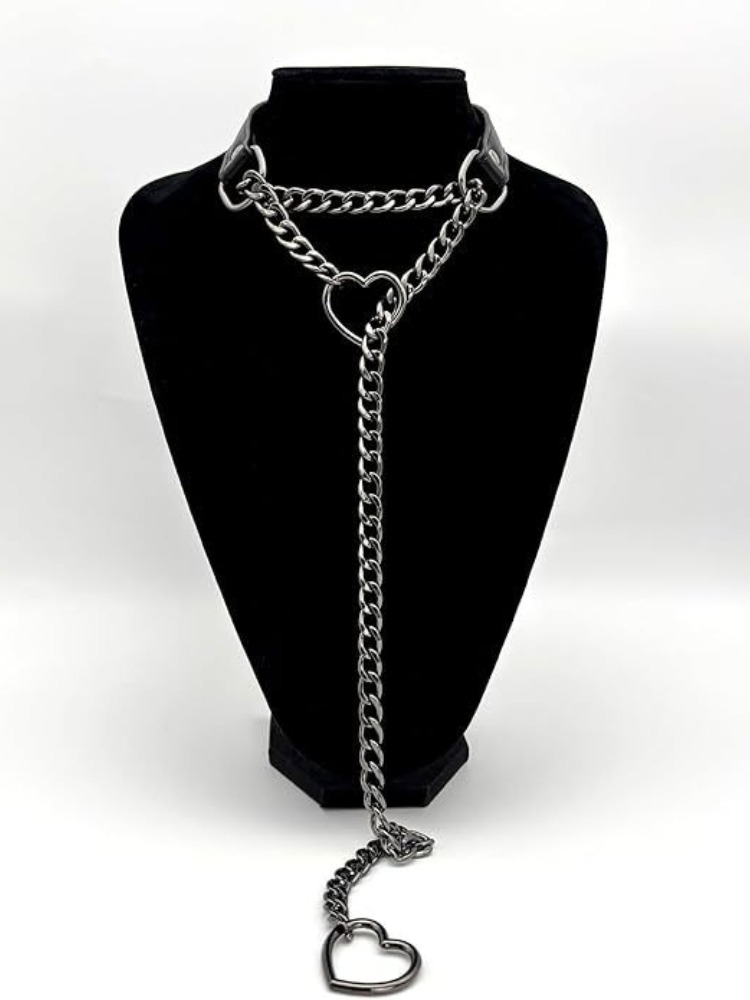 PU 가죽 하트 슬립 체인 스테인레스 스틸 목걸이 초커 - Body Jewelry Goth 리뷰 및 가격