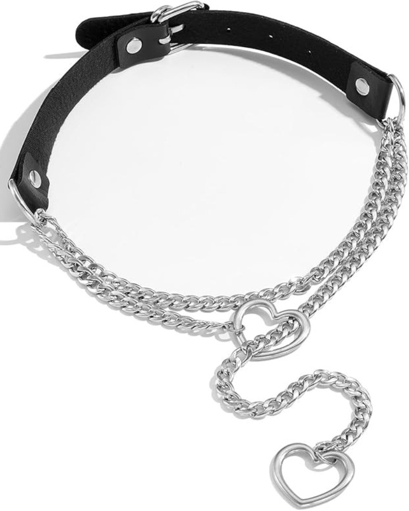 PU 가죽 하트 슬립 체인 스테인레스 스틸 목걸이 초커 - Body Jewelry Goth 리뷰 및 가격