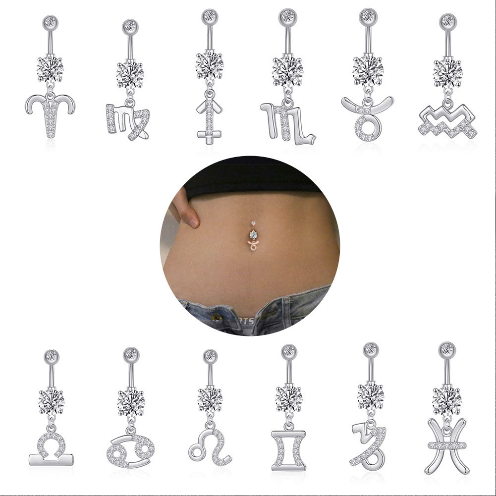 12 별자리 시리즈 배꼽 피어싱 배꼽 링 스틸 CZ 배 - Body Jewelry Barbell 리뷰 및 가격