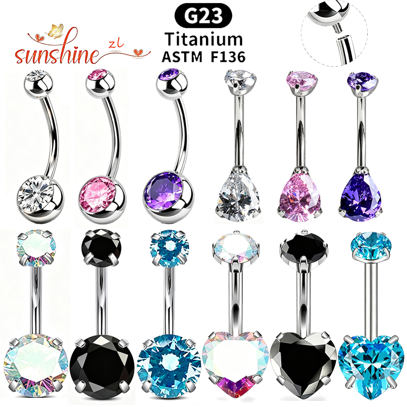 1PC G23 티타늄 지르콘 젬 커브드 바벨 링 배꼽  - Body Jewelry Barbell 리뷰 및 가격