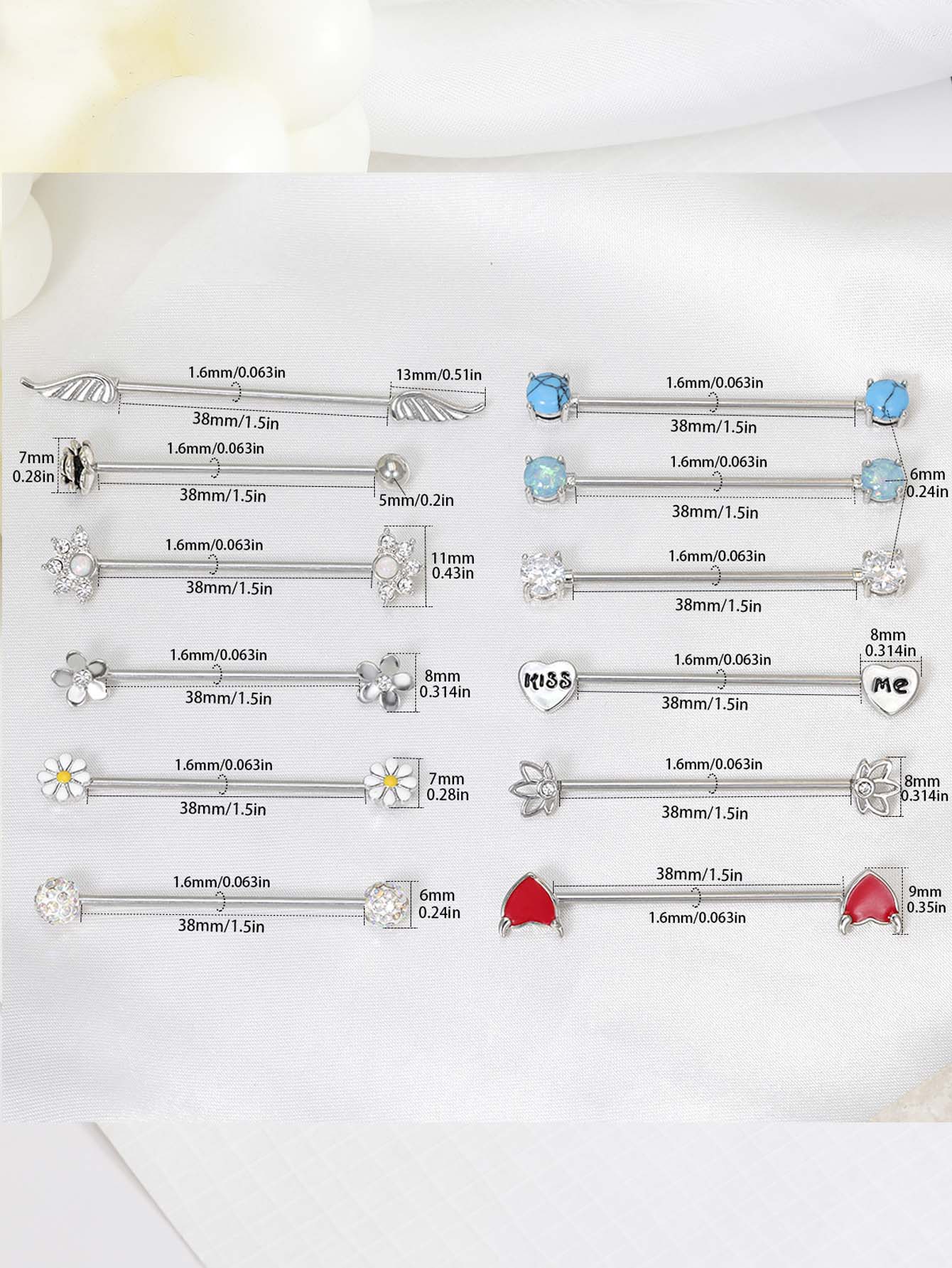 16G 화살표 하트 산업용 바벨 외과 강철 짧은 연골  - Body Jewelry Barbell 리뷰 및 가격