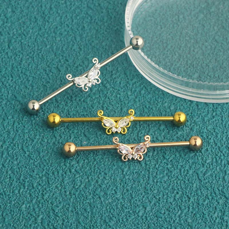 여성용 CZ 버터플라이 바벨 귀걸이, 스테인리스 스틸  - Body Jewelry Barbell 리뷰 및 가격