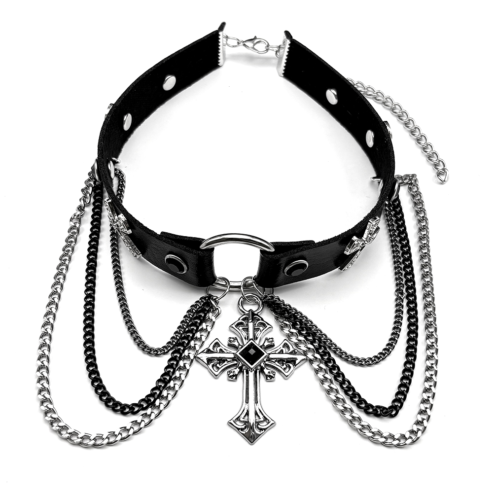 고딕 펑크 크로스 멀티 레이어 체인 PU 가죽 초커 목 - Body Jewelry Goth 리뷰 및 가격