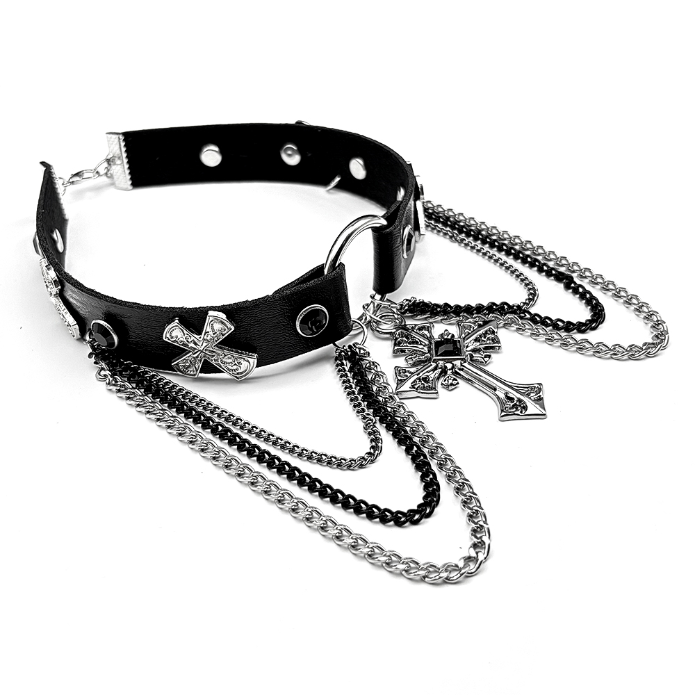 고딕 펑크 크로스 멀티 레이어 체인 PU 가죽 초커 목 - Body Jewelry Goth 리뷰 및 가격