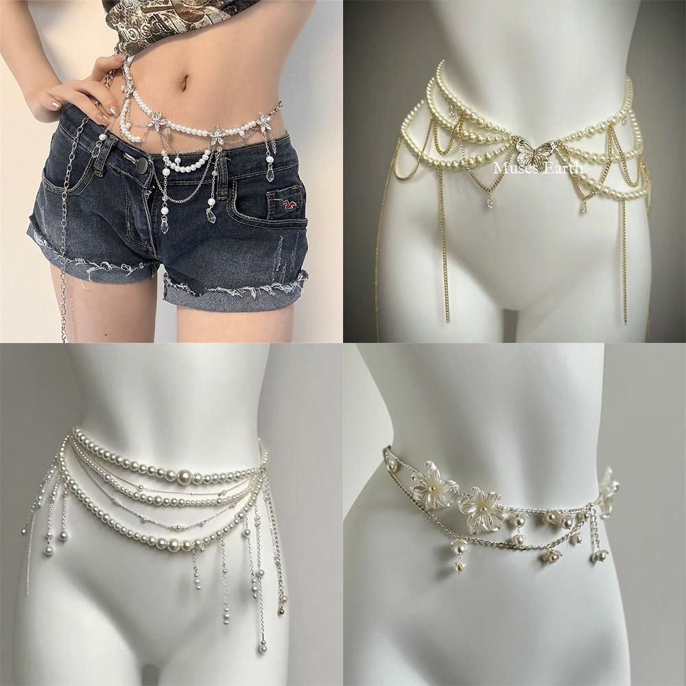 패션 우아한 진주 허리 체인 허리 액세서리 다용도 플로 - Body Jewellery 리뷰 및 가격